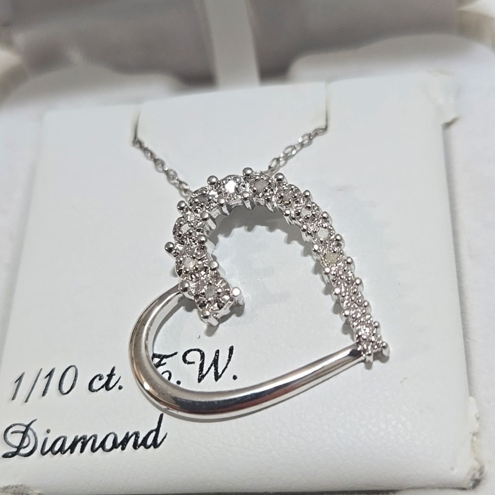 Silver And Diamond Heart Pendant Necklace